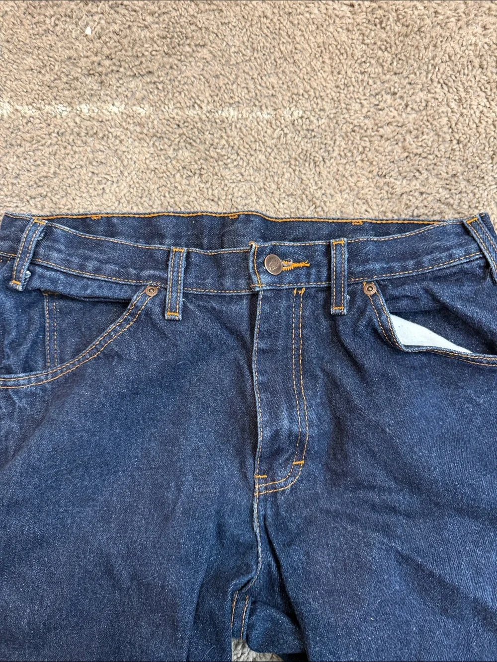 Dickies Men Slim Straight Jeans in Navy Blue with Contrast Stitching